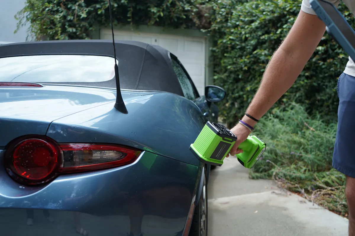 TornadoPro directed at trim on a freshly washed car